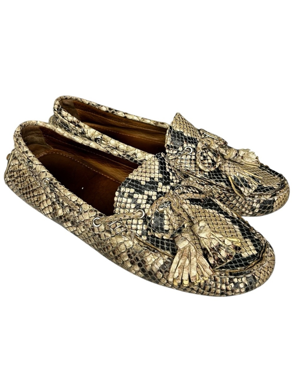 Coach Nadia Snakeskin Print Leather Driving Loafers Size 7 Tassel Loafers